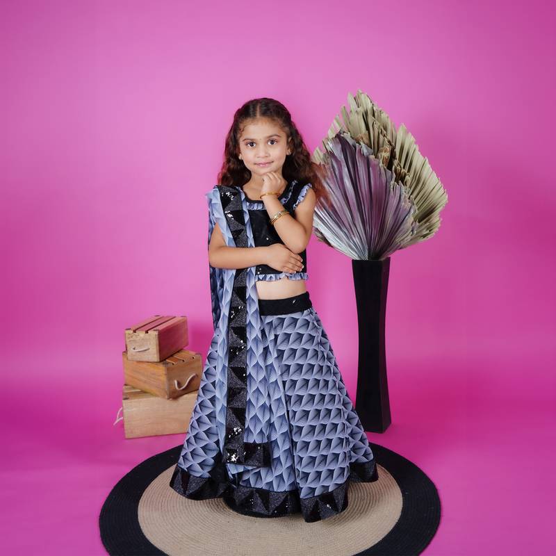 Black Choli Printed Lengha