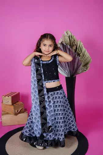 Black Choli Printed Lengha