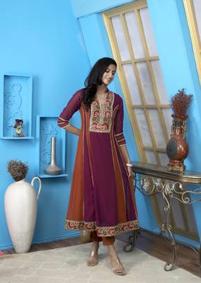 Nikhaar magenta embroidered georgette anarkali kurta & pants set 3