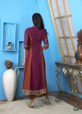 Nikhaar magenta embroidered georgette anarkali kurta & pants set 5
