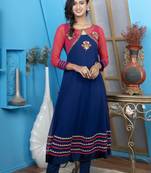 Nikhaar blue embroidered georgette anarkali kurta & pants  set