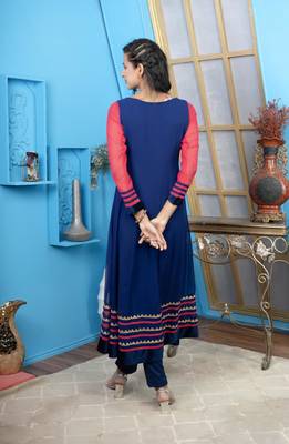 Nikhaar blue embroidered georgette anarkali kurta & pants  set 5