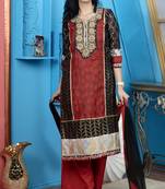 Nikhaar maroon embroidered chanderi straight cut kurta & palazzo  set