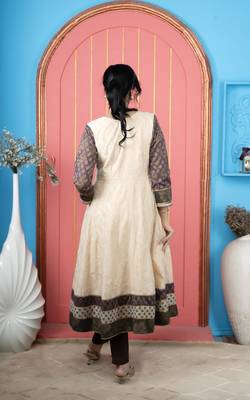Nikhaar beige embroidered silk anarkali kurta & pants  set 5