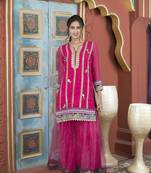 Nikhaar pink embroidered georgette straight cut kurta & sharara set