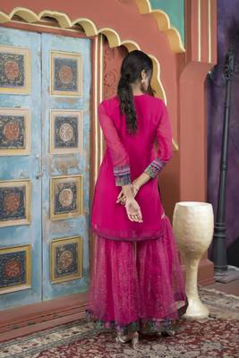 Nikhaar pink embroidered georgette straight cut kurta & sharara set 5
