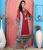 Nikhaar maroon embroidered georgette anarkali kurta & palazzo set