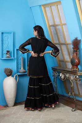 Nikhaar black embroidered georgette straight cut kurta & sharara set 5