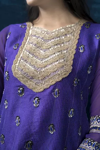 Nikhaar purple embroidered art silk straight cut kurta & sharara set