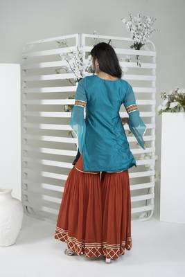Nikhaar blue embroidered art silk straight cut kurta & sharara set 5