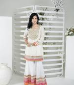 Nikhaar off-white embroidered art silk straight cut kurta & sharara  set