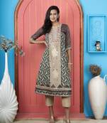 Nikhaar green embroidered silk anarkali kurta & pants set