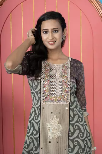 Nikhaar green embroidered silk anarkali kurta & pants set