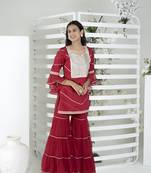 Nikhaar maroon embroidered cotton straight cut kurta & sharara set
