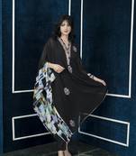 Nikhaar black embroidered georgette asymmetrical kurta & pants set