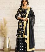 Elegant Black and Gold Embroidered Sharara Suit for Eid - Festive Designer Outfit