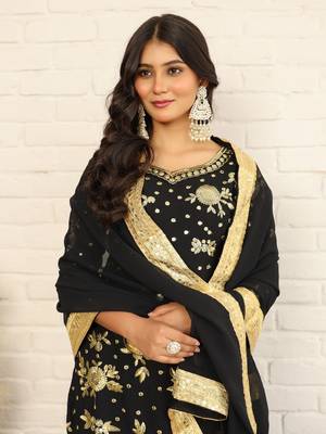 Elegant Black and Gold Embroidered Sharara Suit for Eid - Festive Designer Outfit 4