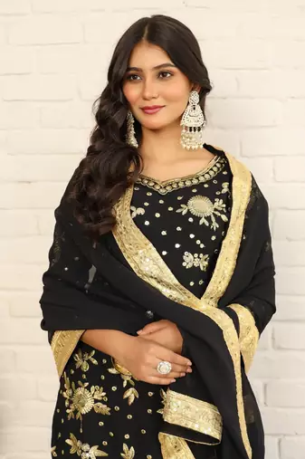 Elegant Black and Gold Embroidered Sharara Suit for Eid - Festive Designer Outfit