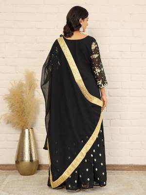 Elegant Black and Gold Embroidered Sharara Suit for Eid - Festive Designer Outfit 7