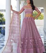Fascinating Pink Thread Work Net Designer Lehenga Choli