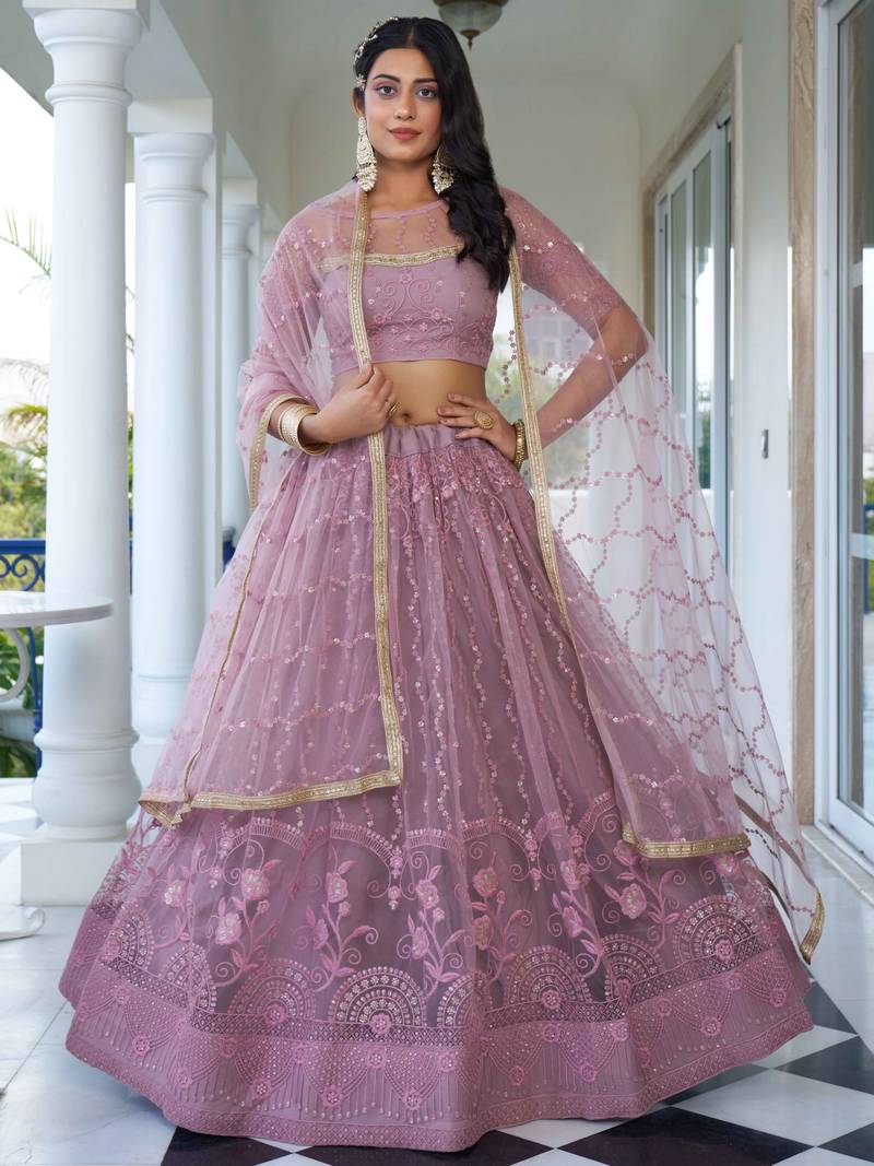Fascinating Pink Thread Work Net Designer Lehenga Choli