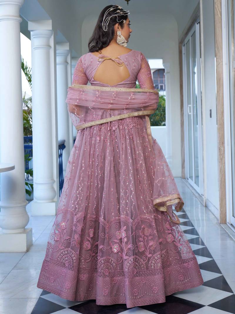 Fascinating Pink Thread Work Net Designer Lehenga Choli