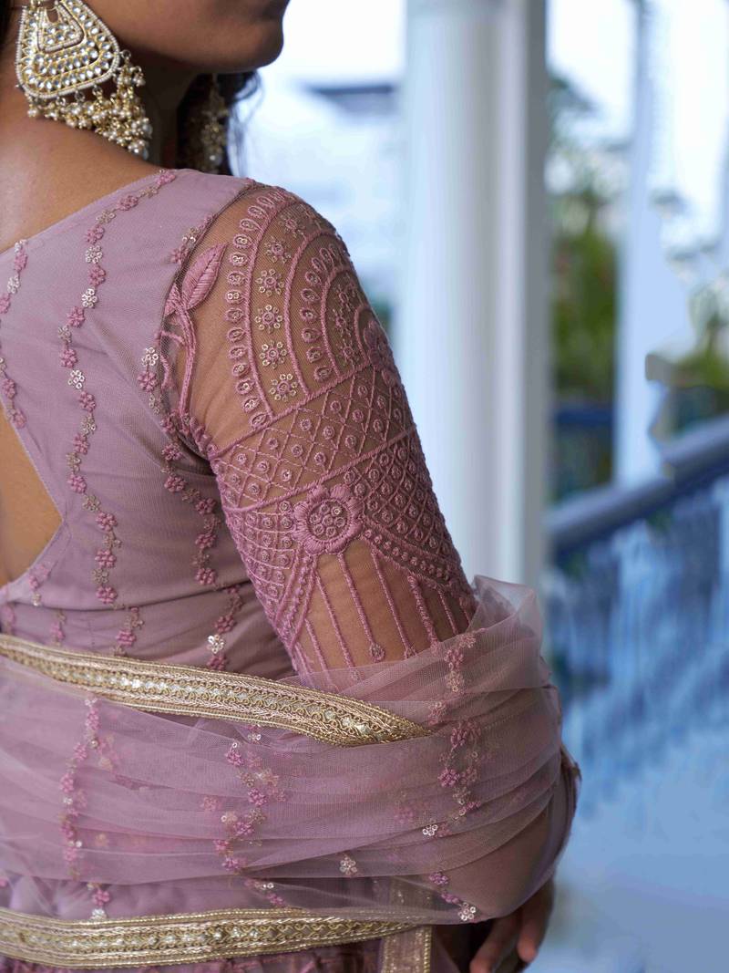 Fascinating Pink Thread Work Net Designer Lehenga Choli
