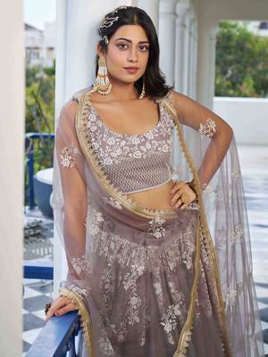  grey thread work net lehenga set choli with dupatta 6