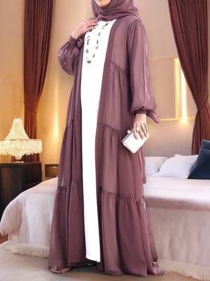 Brown and White Georgette Plain Abaya 1