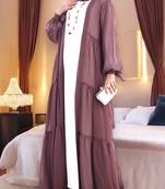Brown and White Georgette Plain Abaya