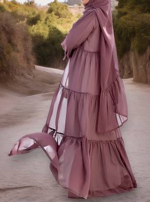 Brown and White Georgette Plain Abaya 2