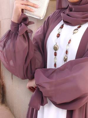 Brown and White Georgette Plain Abaya 3