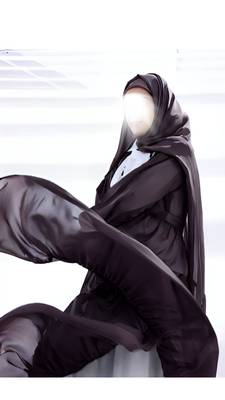 Three-Piece Abaya Set: White Inner Abaya, Multi-Tiered Georgette Shrug, and Matching Hijab 3