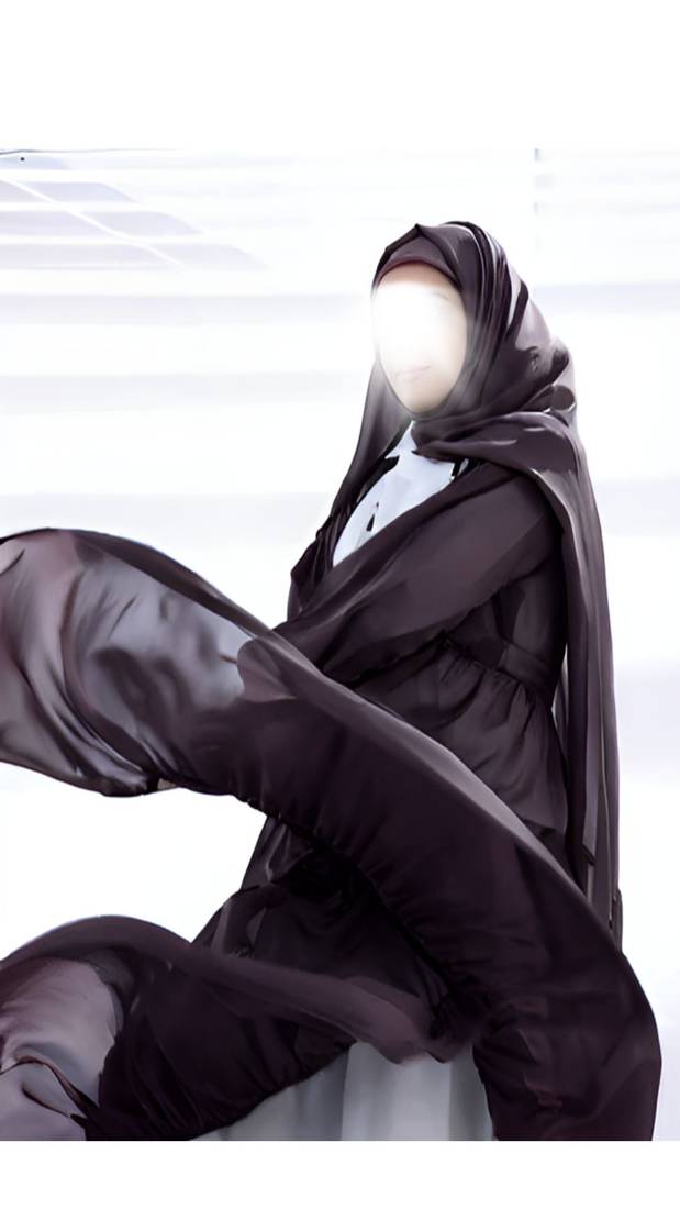 Three-Piece Abaya Set: White Inner Abaya, Multi-Tiered Georgette Shrug, and Matching Hijab