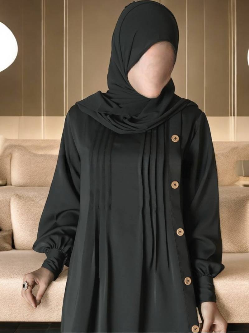 Beautiful Abaya in Firdaus Fabric with Pleats and Side Opening