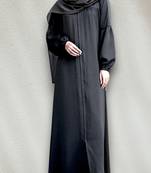Front Open Abaya with Zipper Opening, Gathered Chest, and Elasticated Sleeves