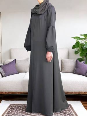 Front Open Abaya with Zipper Opening, Gathered Chest, and Elasticated Sleeves 2