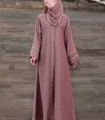 Pretty Front Open Abaya in Firdaus Fabric with Pearl Lacework and Flared Sleeves