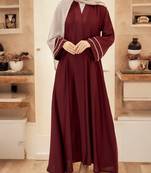 Pretty Front Open Abaya in Firdaus Fabric with Pearl Lacework and Flared Sleeves