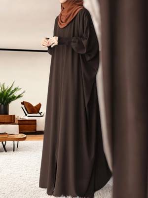 Front Open Kaftan Abaya in Firdaus Fabric with Full Zipper and Smocky Sleeves 2