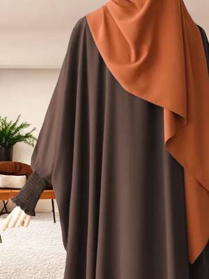 Front Open Kaftan Abaya in Firdaus Fabric with Full Zipper and Smocky Sleeves 4