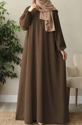 Flared A-Line Abaya with Elasticated Sleeves and Button Yoke 1