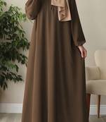 Flared A-Line Abaya with Elasticated Sleeves and Button Yoke