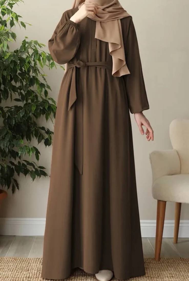 Flared A-Line Abaya with Elasticated Sleeves and Button Yoke