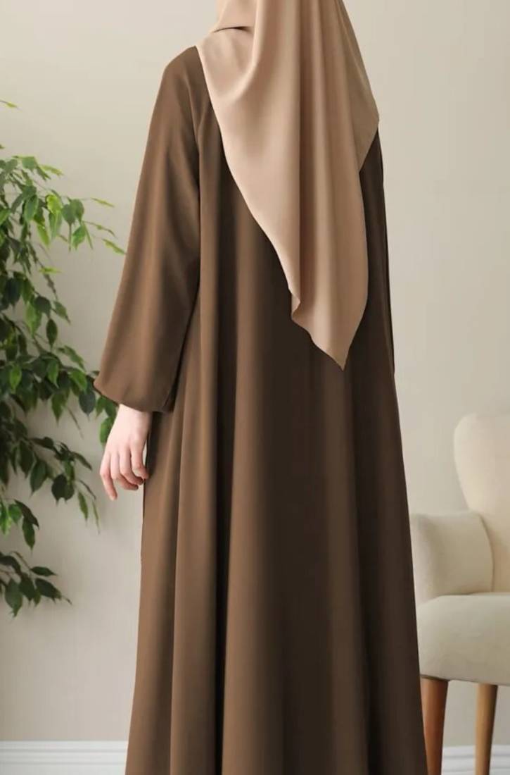 Flared A-Line Abaya with Elasticated Sleeves and Button Yoke