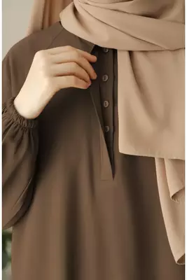 Flared A-Line Abaya with Elasticated Sleeves and Button Yoke 5