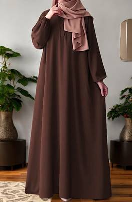 Flared A-Line Abaya with Elasticated Sleeves and Button Yoke 1