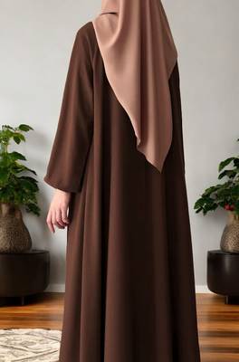 Flared A-Line Abaya with Elasticated Sleeves and Button Yoke 2