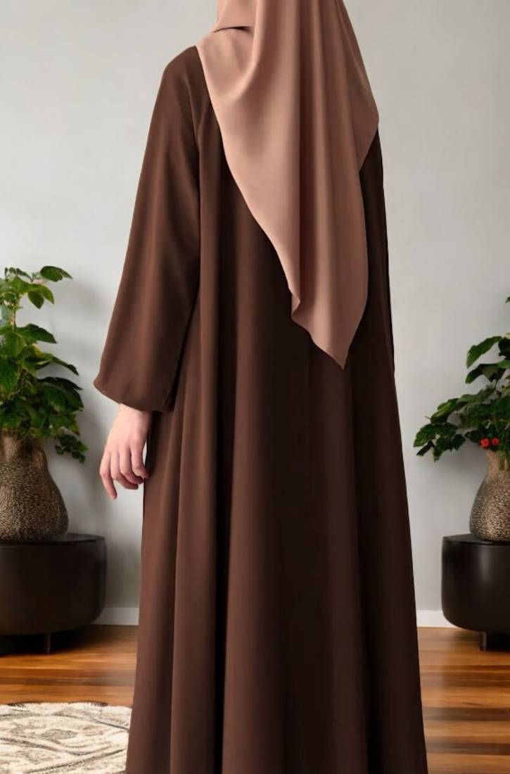 Flared A-Line Abaya with Elasticated Sleeves and Button Yoke