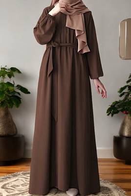 Flared A-Line Abaya with Elasticated Sleeves and Button Yoke 4